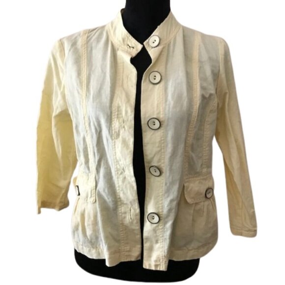 Chicos Women's Blazer/Jacket Pale Yellow Linen Lightweight Big Button Size Small - Picture 1 of 11